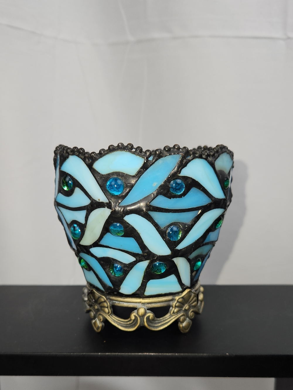 PartyLite "Spring Water" Stained Glass Votive / Tealight Candle Holder